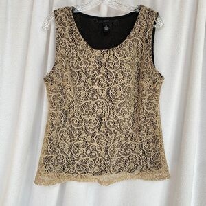 Alfani Sleeveless Top w/Metallic Gold Lace Overlay, M